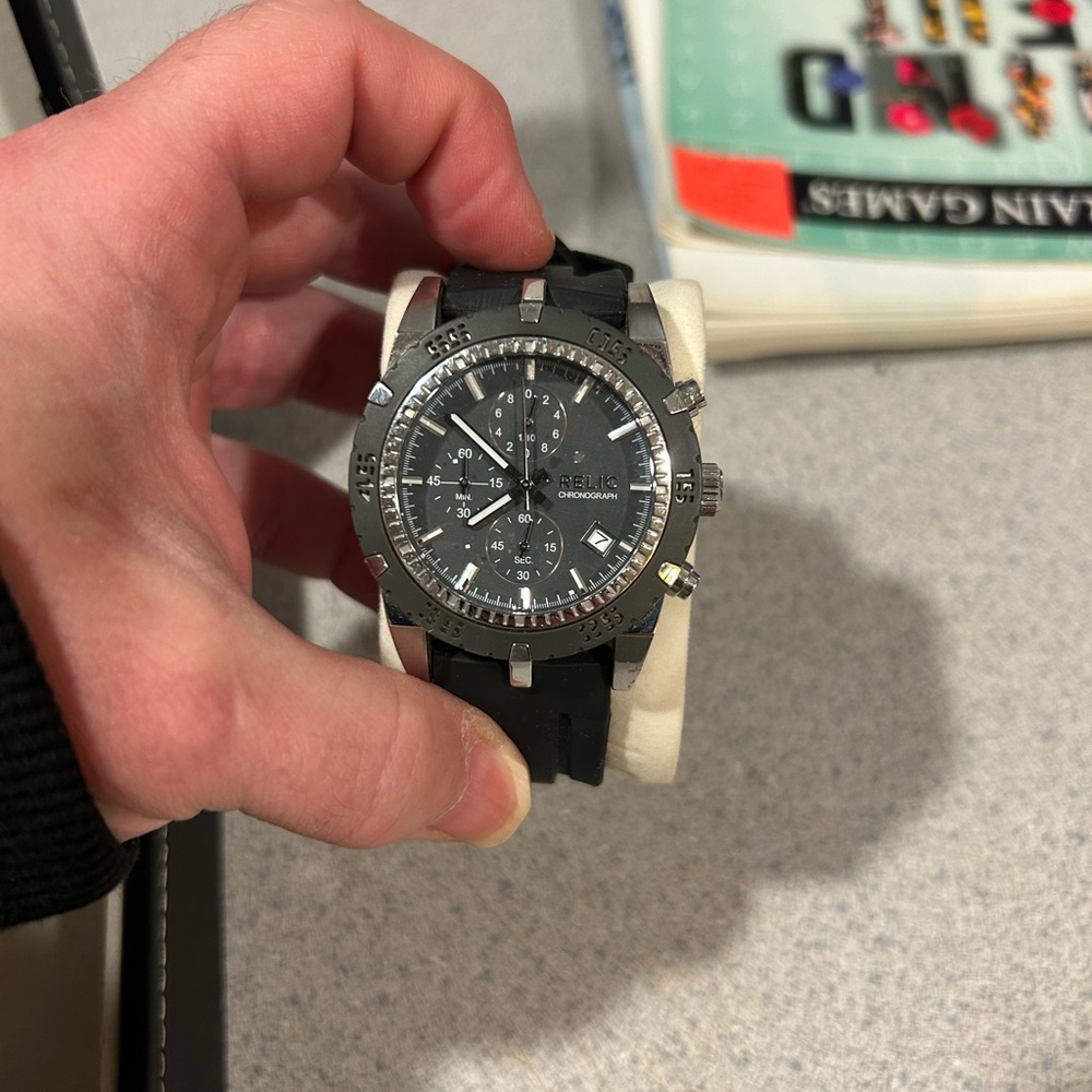 Relic Black and Silver Chronograph Watch